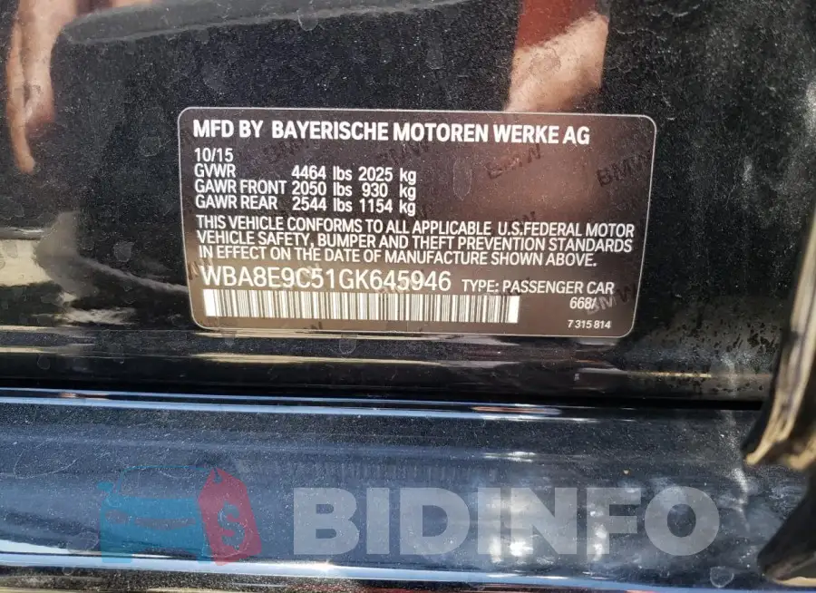 WBA8E9C51GK645946 Photo# 12