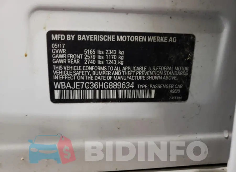 WBAJE7C36HG889634 Photo# 12