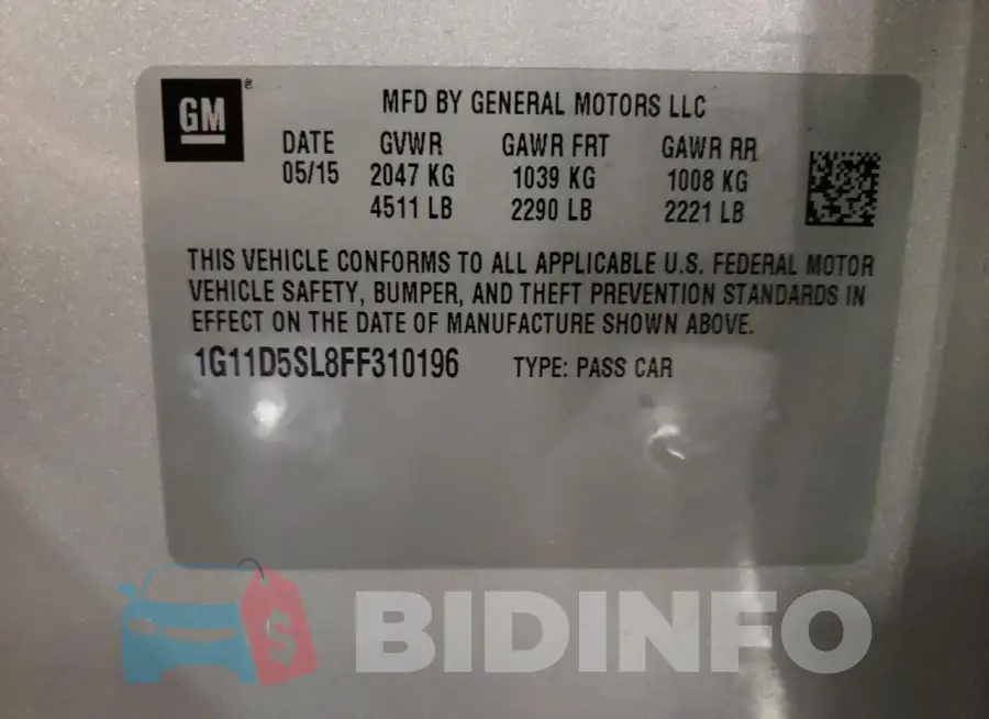 1G11D5SL8FF310196 Photo# 13