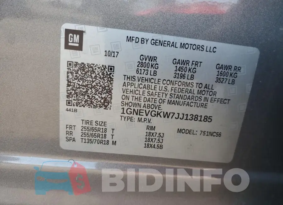 1GNEVGKW7JJ138185 Photo# 14