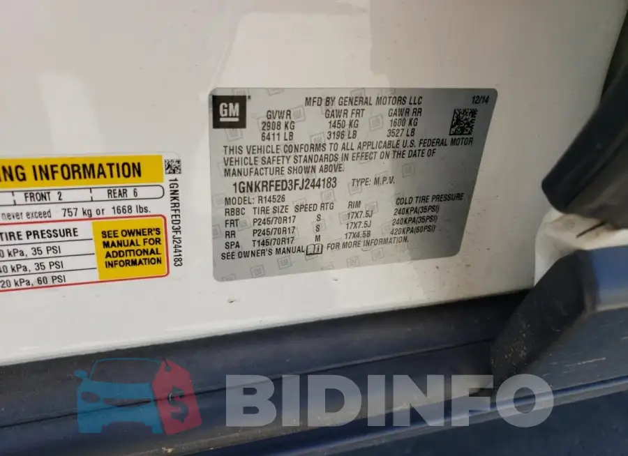1GNKRFED3FJ244183 Photo# 14