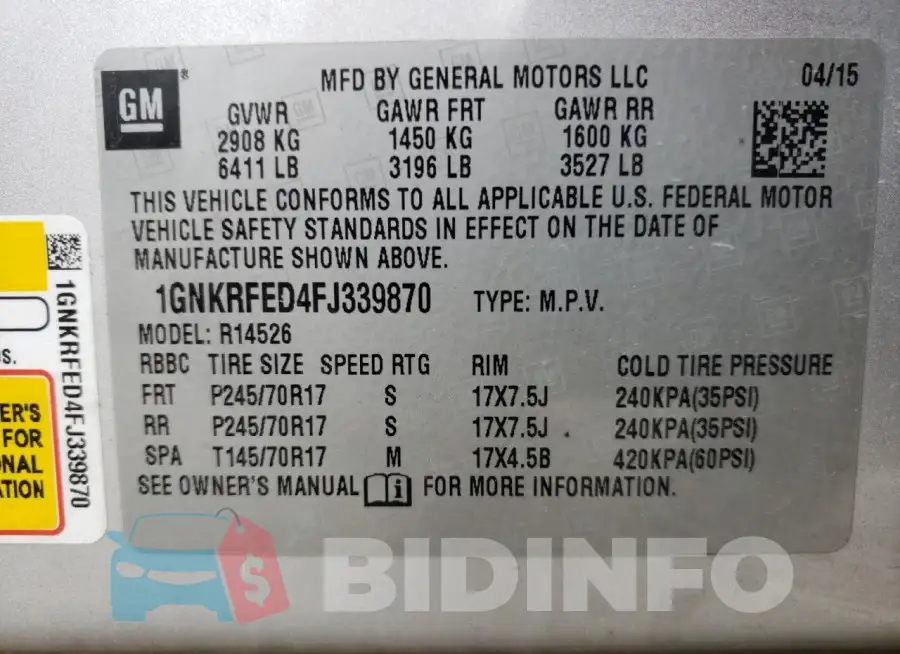 1GNKRFED4FJ339870 Photo# 14