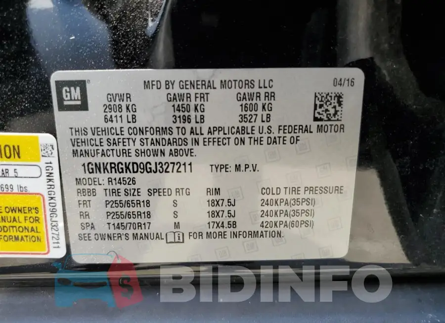 1GNKRGKD9GJ327211 Photo# 13