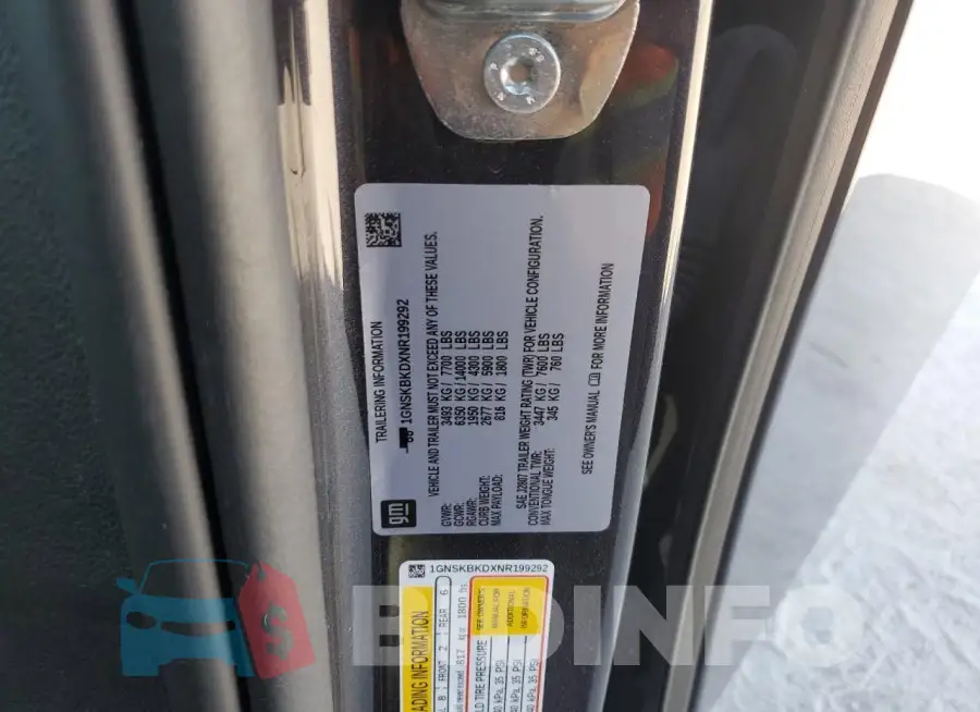 1GNSKBKDXNR199292 Photo# 13