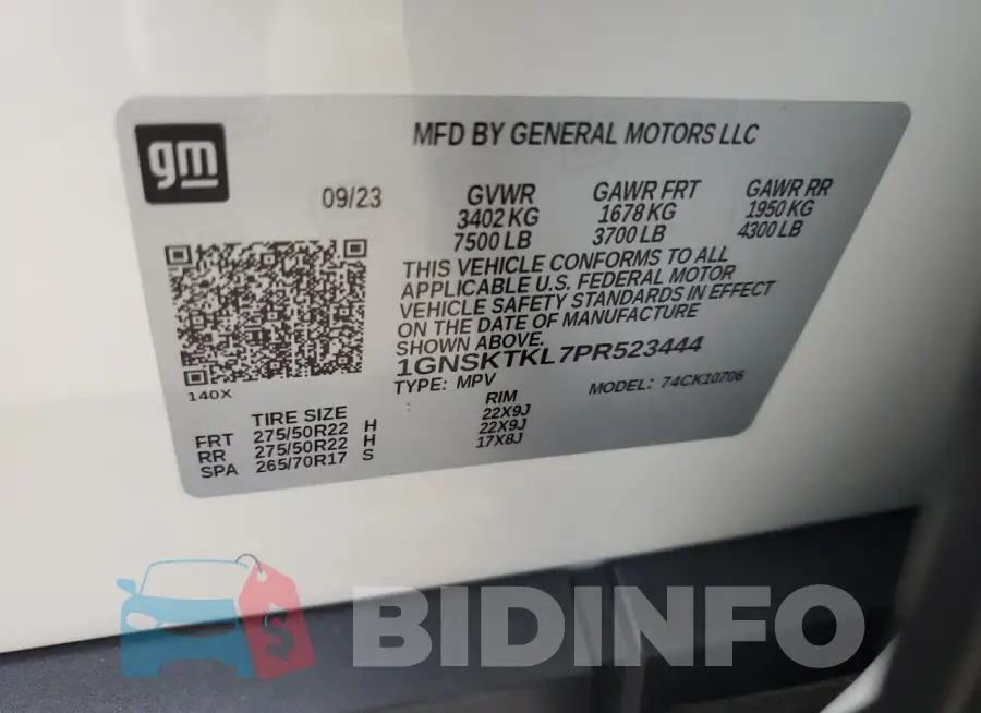 1GNSKTKL7PR523444 Photo# 14