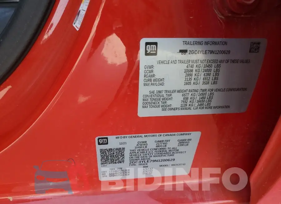 2GC4YLE79N1200629 Photo# 12
