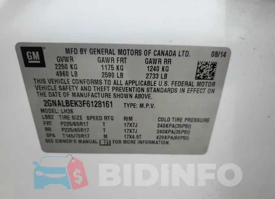 2GNALBEK3F6128161 Photo# 13