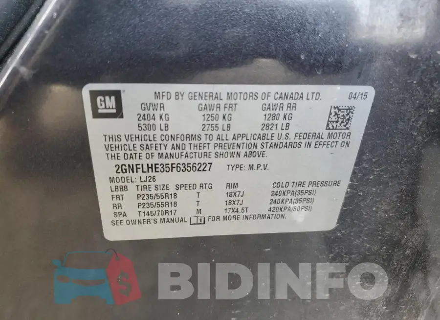 2GNFLHE35F6356227 Photo# 13
