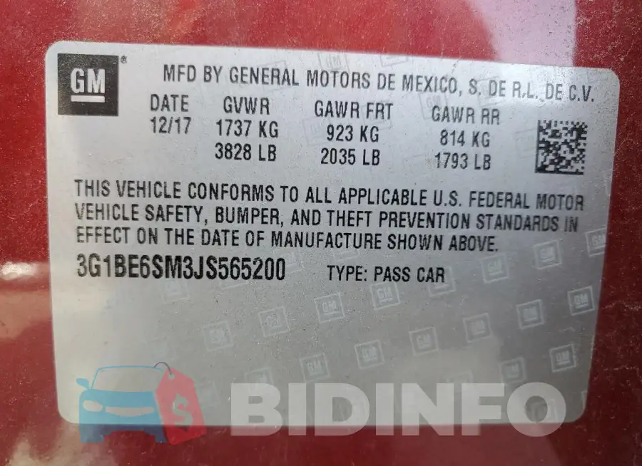 3G1BE6SM3JS565200 Photo# 12