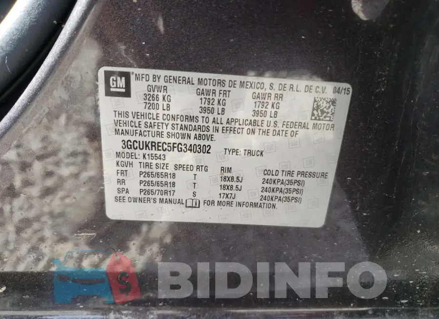 3GCUKREC5FG340302 Photo# 12
