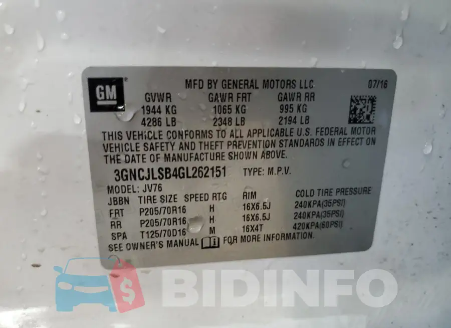 3GNCJLSB4GL262151 Photo# 13