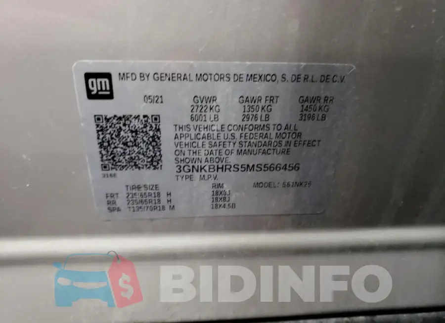 3GNKBHRS5MS566456 Photo# 12