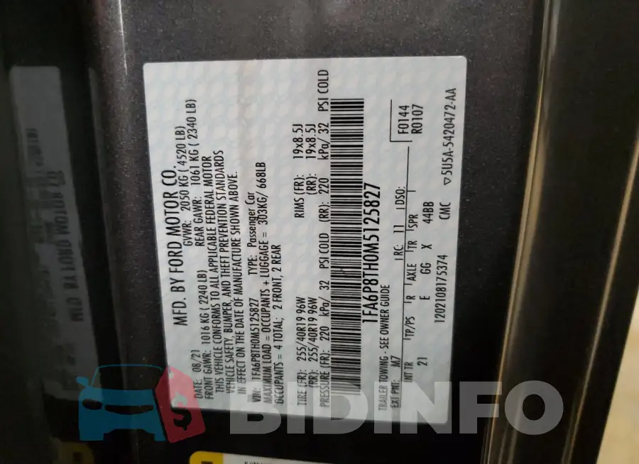 1FA6P8TH0M5125827 Photo# 12