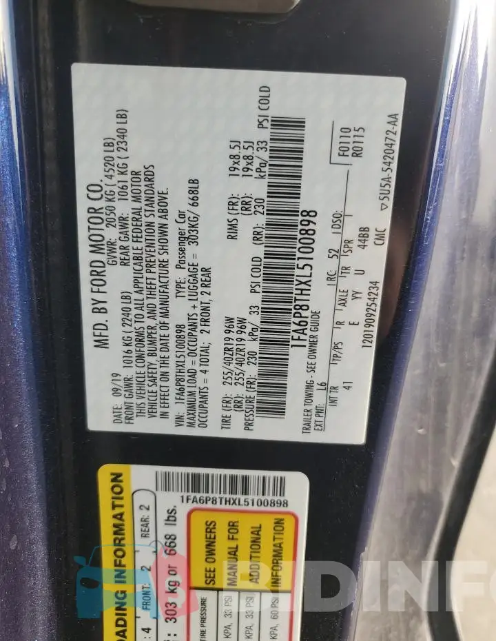 1FA6P8THXL5100898 Photo# 12