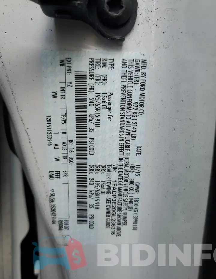 1FADP3E20GL236316 Photo# 12