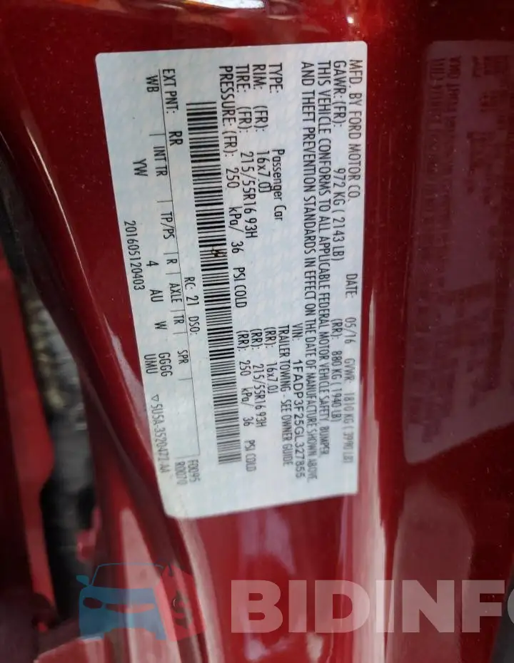 1FADP3F25GL327855 Photo# 12