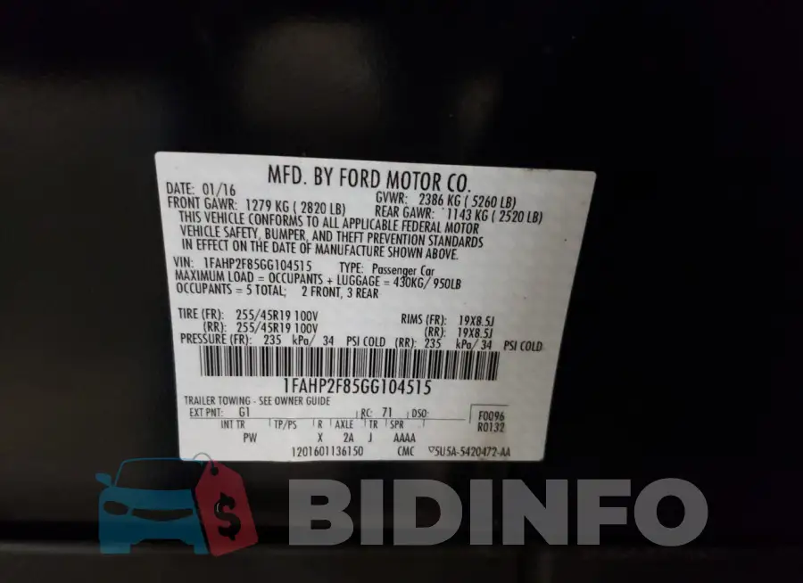 1FAHP2F85GG104515 Photo# 12