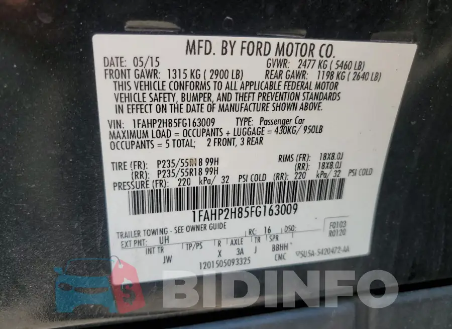 1FAHP2H85FG163009 Photo# 12