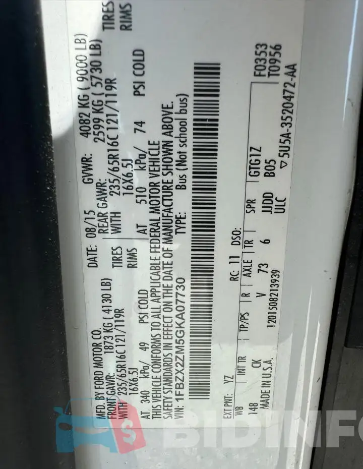 1FBZX2ZM5GKA07730 Photo# 10