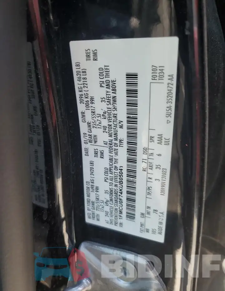 1FMCU0F74KUB05041 Photo# 12