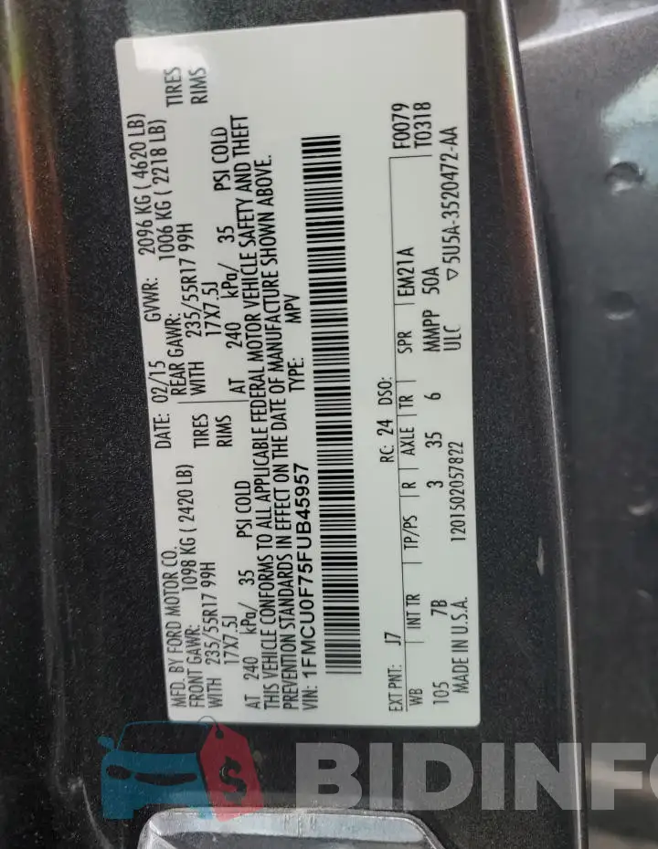 1FMCU0F75FUB45957 Photo# 13