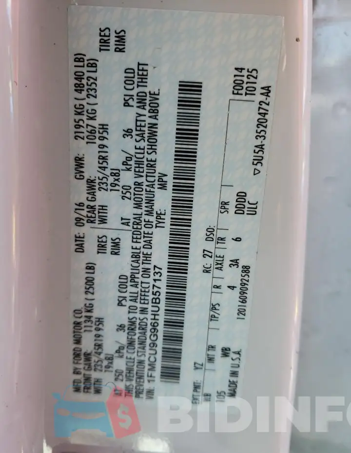 1FMCU9G96HUB57137 Photo# 13