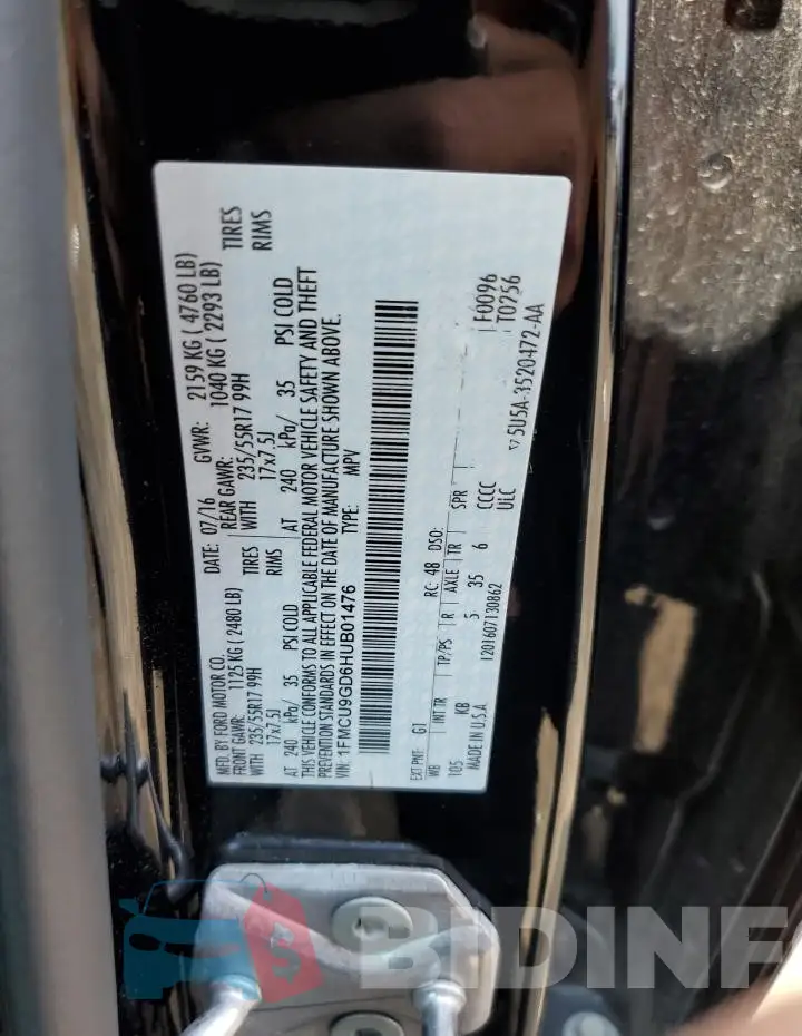 1FMCU9GD6HUB01476 Photo# 12