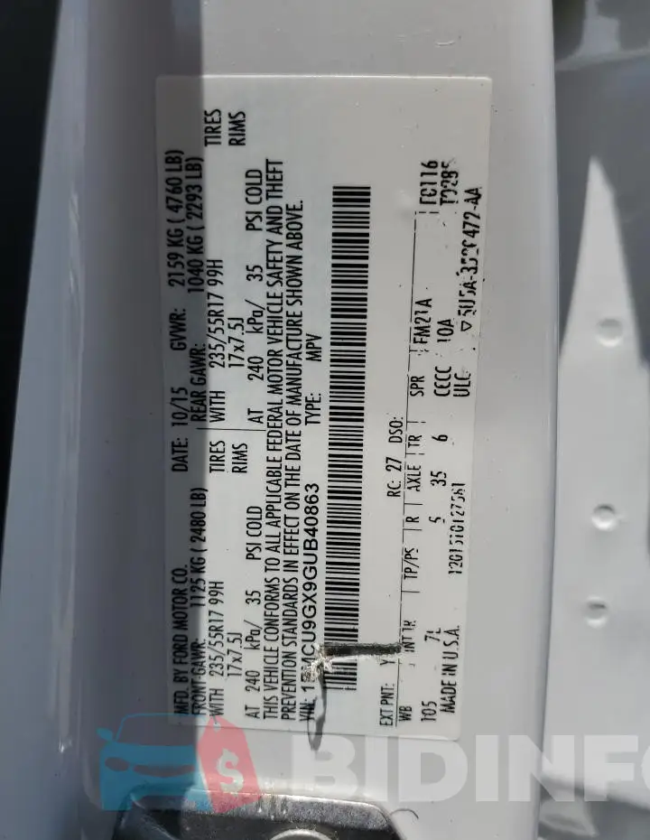 1FMCU9GX9GUB40863 Photo# 13