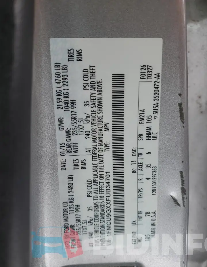 1FMCU9GXXFUB34701 Photo# 13