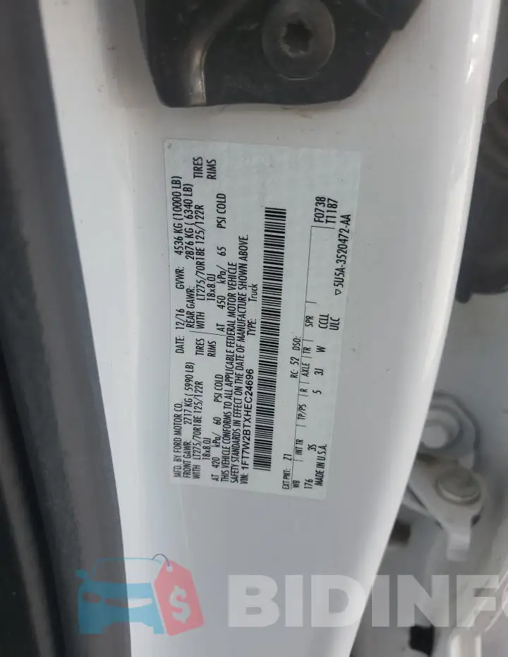 1FT7W2BTXHEC24696 Photo# 12