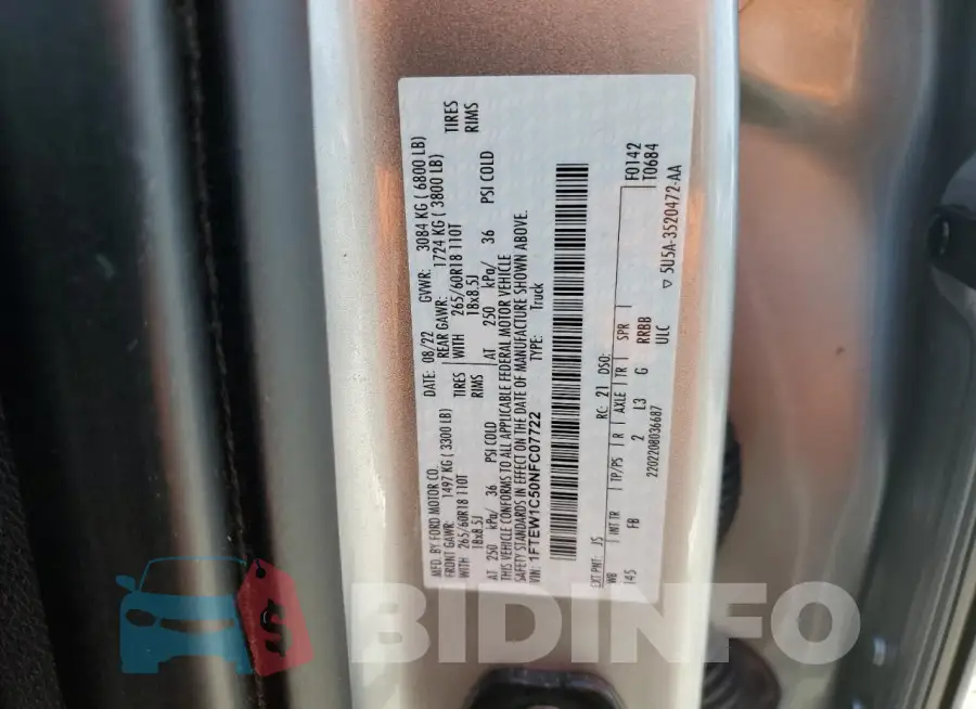 1FTEW1C50NFC07722 Photo# 12