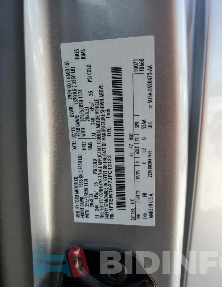 1FTEW1EP7JFC13123 Photo# 12