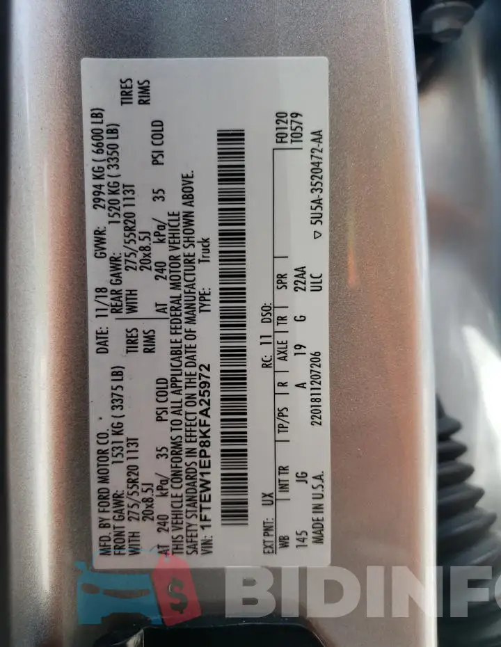 1FTEW1EP8KFA25972 Photo# 12