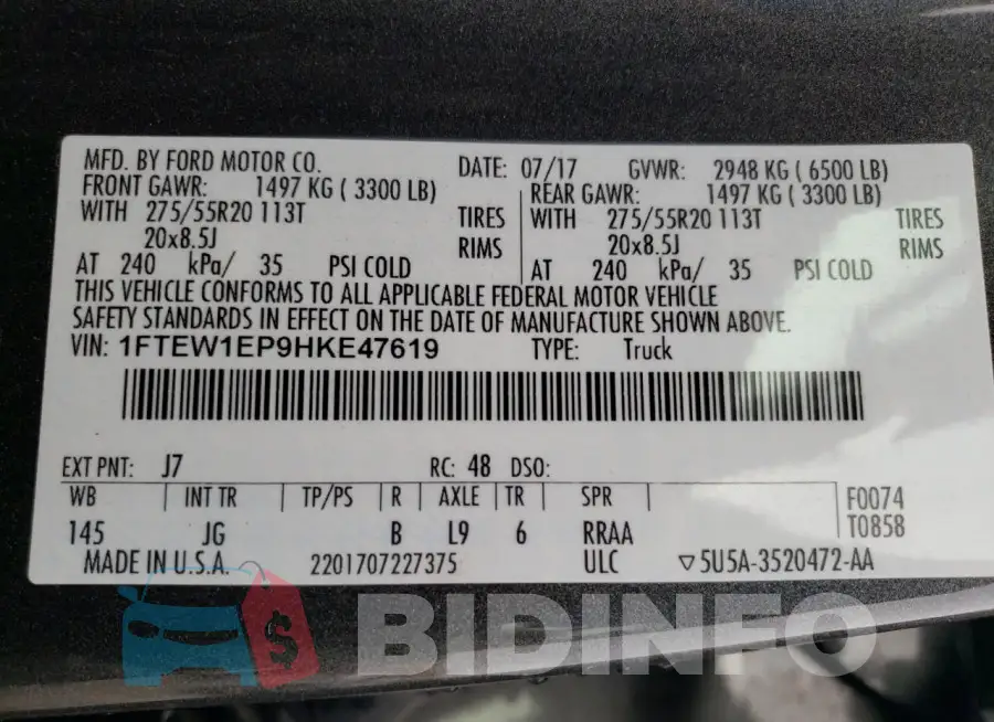1FTEW1EP9HKE47619 Photo# 12