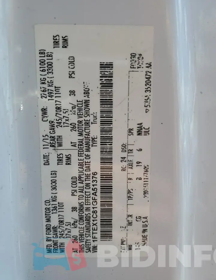 1FTEX1C81GFA51376 Photo# 12