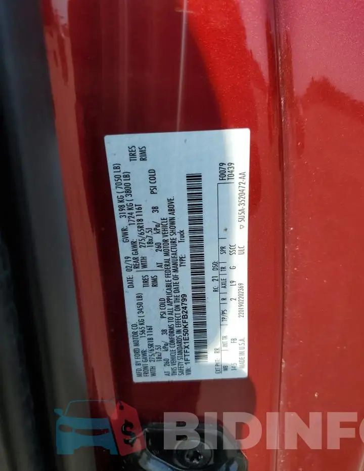 1FTFX1E50KFB24799 Photo# 12