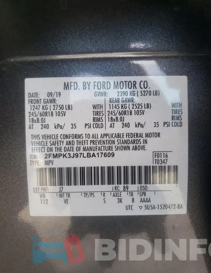 2FMPK3J97LBA17609 Photo# 12