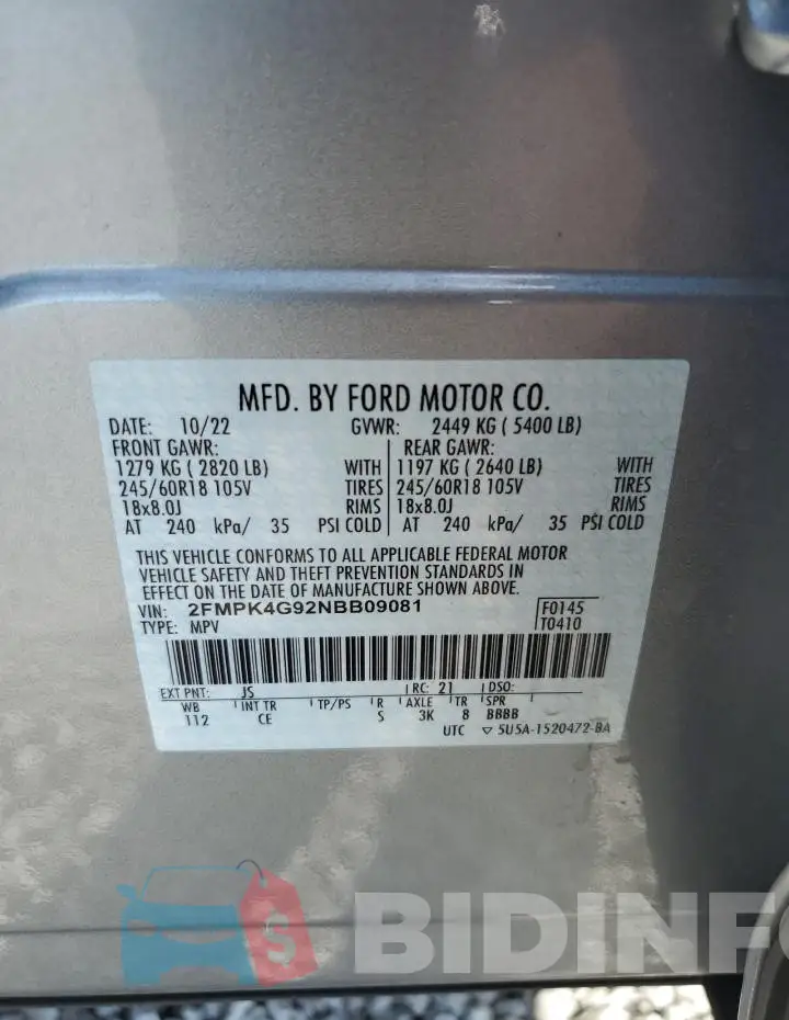 2FMPK4G92NBB09081 Photo# 12