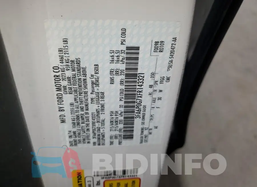 3FA6P0G7XFR143321 Photo# 12