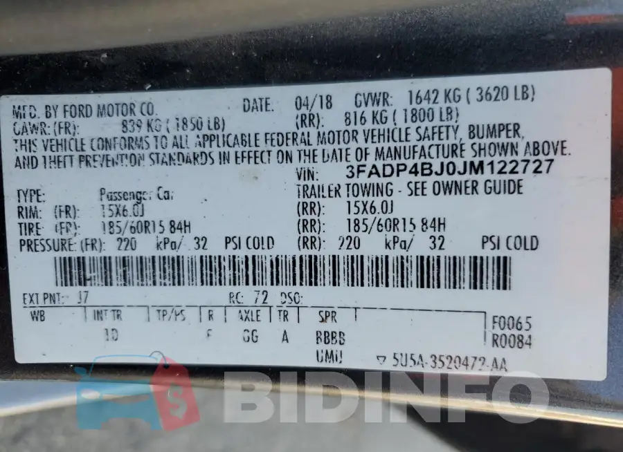 3FADP4BJ0JM122727 Photo# 12