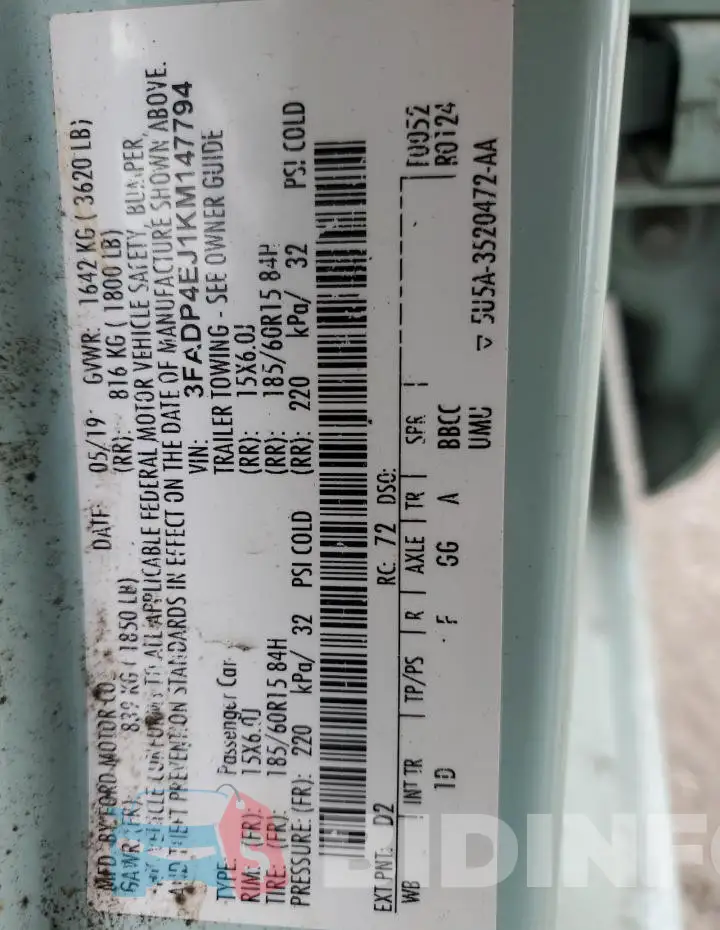 3FADP4EJ1KM147794 Photo# 13