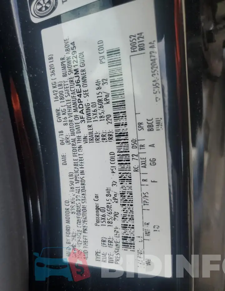 3FADP4EJ6JM122954 Photo# 12