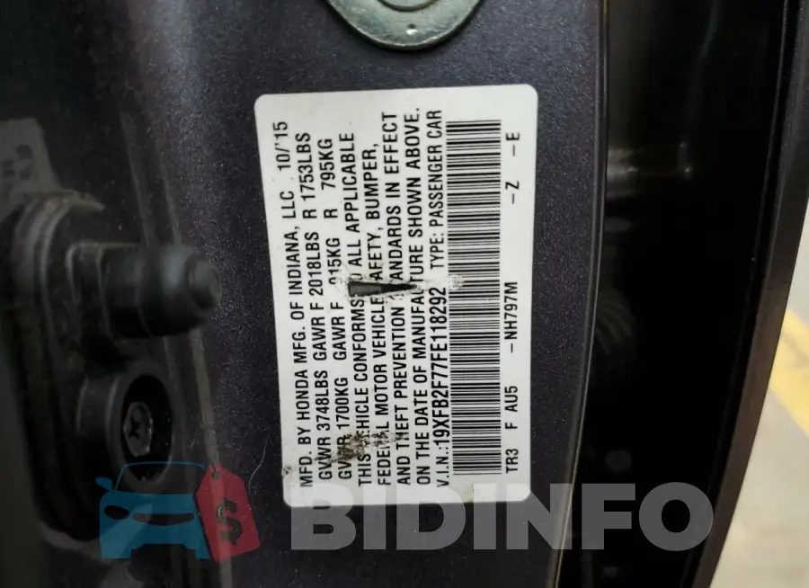 19XFB2F77FE118292 Photo# 12