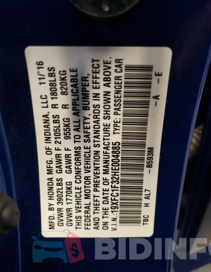 19XFC1F32HE004885 Photo# 12