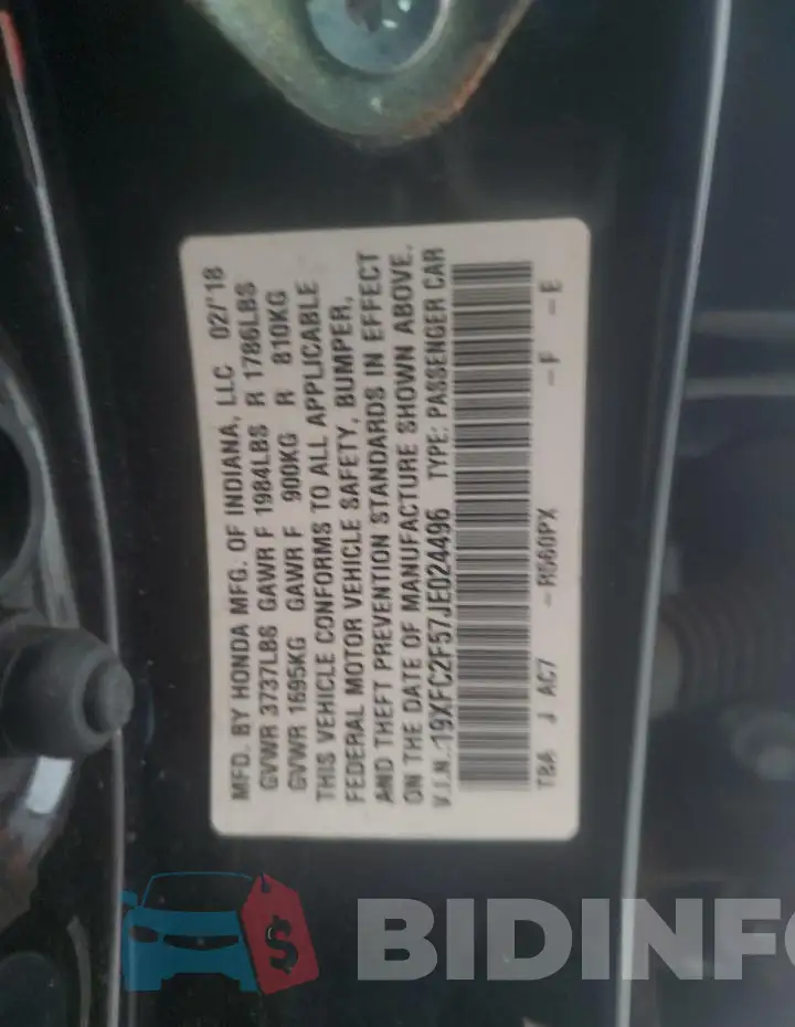 19XFC2F57JE024496 Photo# 12