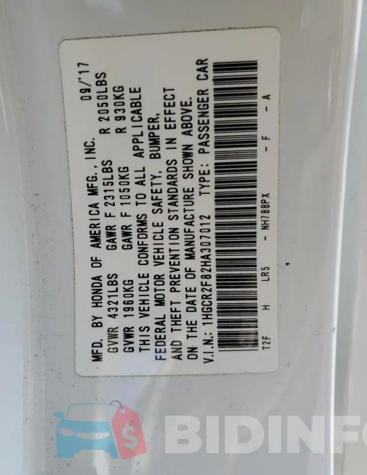 1HGCR2F82HA307012 Photo# 13
