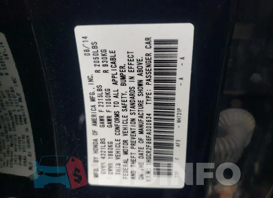 1HGCR2F86FA000634 Photo# 12