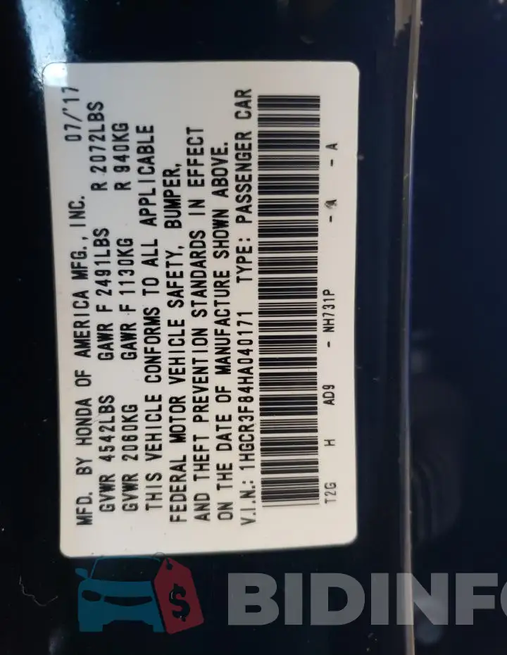 1HGCR3F84HA040171 Photo# 12