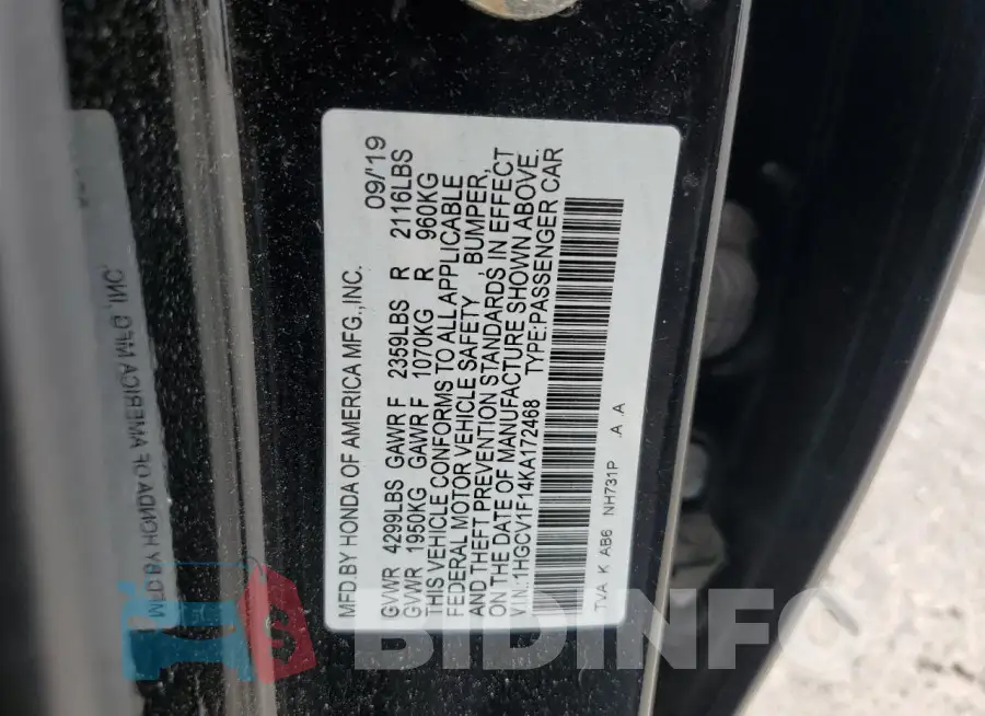 1HGCV1F14KA172468 Photo# 13