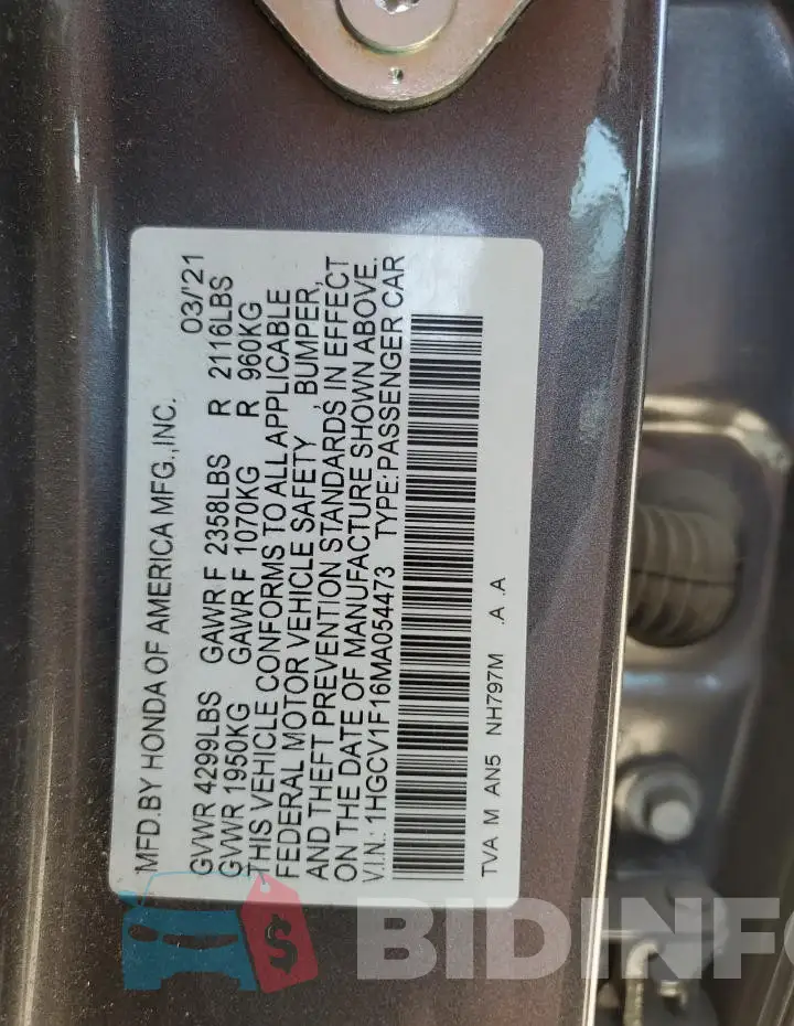 1HGCV1F16MA054473 Photo# 12
